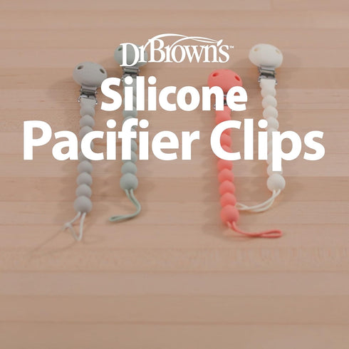 0-18 2-Pack Dr. Brown's Silicone Pacifier Clips, Universal Fit Strap for Pacifiers, Green/Gray, BPA Free, Months