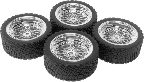 4PCS 65mm RC Rally Car Rubber Tires and Plastic Plating Wheel Rims Set 12mm Hex for 1/10 RC On-Road Rally Drift Racing Car for HSP Tamiya Sakura HPI WR8 HSP TT02 WLtoys (Silver)