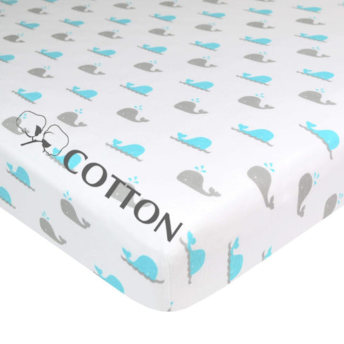 American Baby Company 100% Natural Cotton Fitted Mini Crib Sheet, Aqua Whale, 38" x 24"