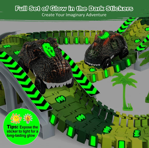 3-5, Playset, 2 3 4 5 6 7 Dinosaur Toys for Kids Glow in The Dark Flexible Train Track Dinosaur Car for Year & Up Old