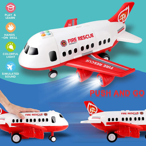 Dwi Dowellin Airplane Toy with Fire Truck Cars and Play Mat - Lights and Sounds for 3+ Years Old