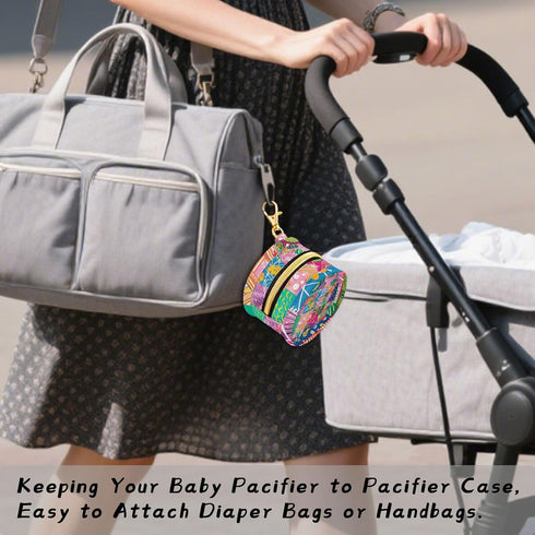YETTASBIN Flower Patchwork Portable Pacifier Holder Case with Metal Hook Buckle & Zipper for Diaper Bag and Stroller