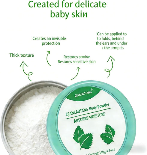 QIANCAOTANG 100% 9.88oz Cornstarch Baby Powder - Talc-Free & Hypoallergenic for Sensitive Skin, Helps Prevent & Soothe