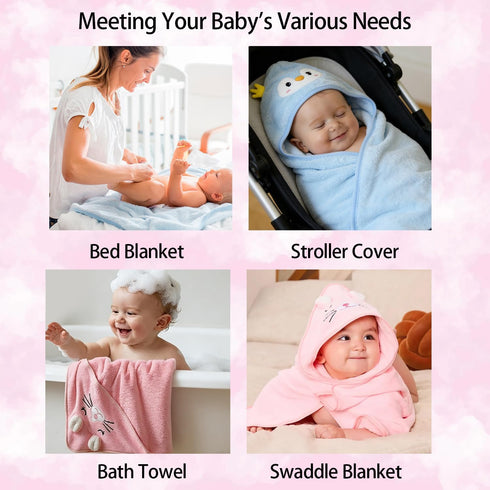 SERENIFIA Set, 32x32 Inch 4 Hooded Baby Towel Absorbent Bath Towels, PCS Soft Hooded Towels, Perfect for Newborns