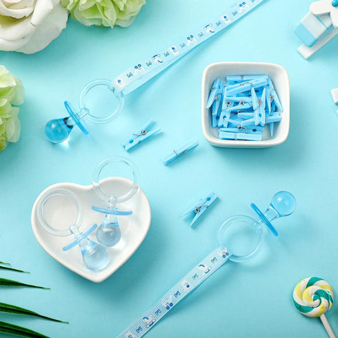48 24 24 Tondiamo Pieces Baby Pacifiers Party Favors with Plastic Pacifiers and Mini Clothes Pins Transparent Baby