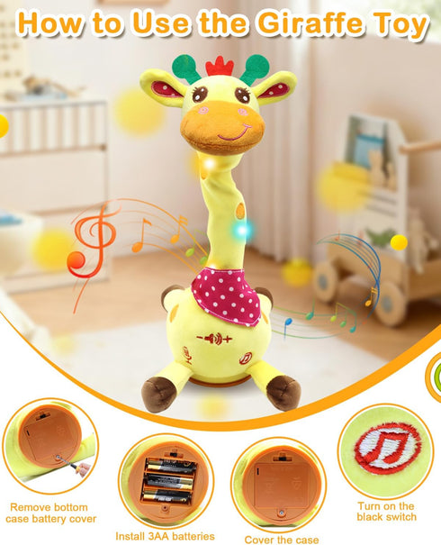1 2 3 Pbooo Dancing Talking Giraffe Toy, Stuffed Animal Repeats What You Say, Electronic Musical Plush with Glowing