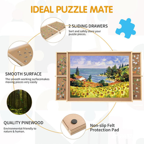 FAMILON 500 14" 28" 4 Puzzle Board with Drawers Piece, Small Puzzle Board x Jigsaw Puzzle Table with Cover Mat