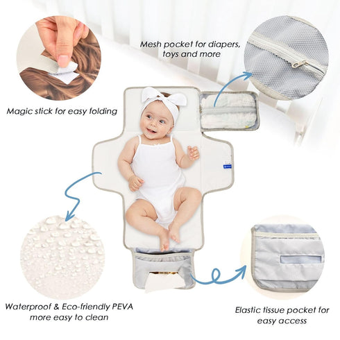 WELLDAY Highland Cow Portable Diaper Changing Pad - Waterproof Foldable Baby Diaper Changing Pad with Built-in Pillow