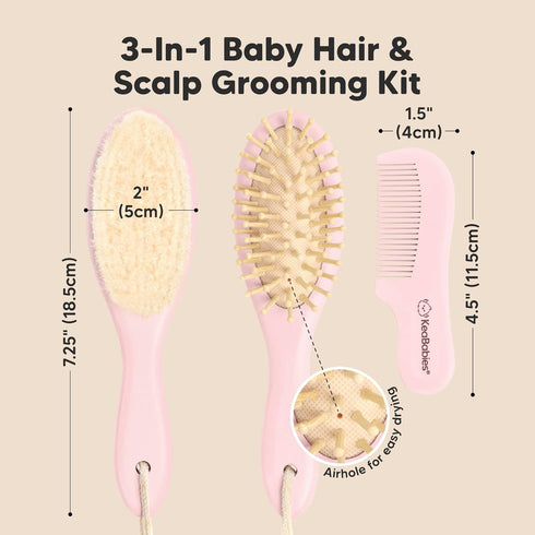 Set Baby Hair Brush and Comb for Newborn and Baby Washcloths Bundle - Natural Wooden Hairbrush with Soft Goat Bristles