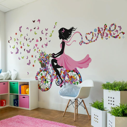 DEKOSH Girl Wall Decals for Kids Room, Butterflies and Flowers Wall Art Stickers for Nursery Decor