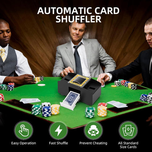 Automatic Card Shuffler - Battery Operated for 1/2/4/6 Decks, Electric Shuffler for Poker & Casino Games