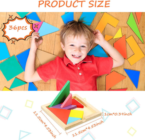 36 Pieces Wooden Tangrams Puzzles by Shappy for Students Party Favors, Geometric Pattern Blocks for Educational