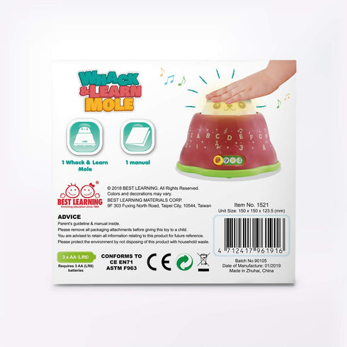6 BEST LEARNING Whack and Learn Mole - Educational Interactive Light-Up Toy for Infants Babies Toddlers for Month