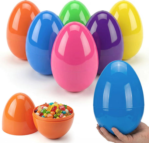 AquaHood Easter Eggs Decorations Plastic Large: 7 Inch 12 Pack Jumbo Fillable Colorful