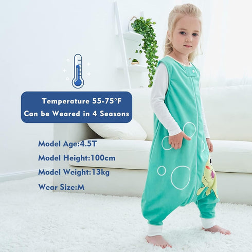MICHLEY Toddler Sleeping Sack with Feet, Newborn Infant Sleeveless Sleeping Bag, 2-way Zipper, Green Octopus, 5-6T
