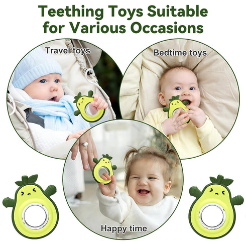 suhunide 0-6 3-24 Baby Rattles Teething Toy for Babies Months, Avocado Design BPA Free, Teething Relief for Infant