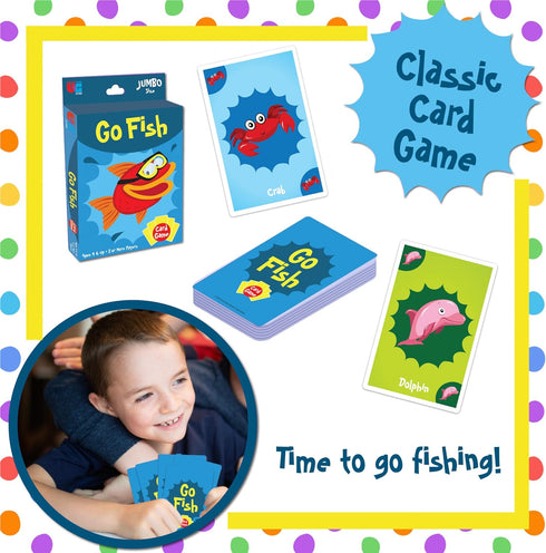 University Games Go Fish Card Game - Jumbo Size Colorful Animal Cards for Kids Ages 4 and Up