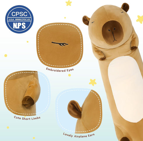 MorisMos Long Capybara Body Pillow: 39.3in Cute Stuffed Animal Sleeping Big Pillow - Cuddly Gift for Kids