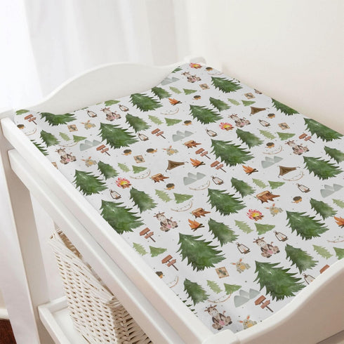 Woodland Animals Camping Changing Pad Covers, Soft Breathable Sheets for Boy Girl with Giraffe, Hedgehog, 32''x16''