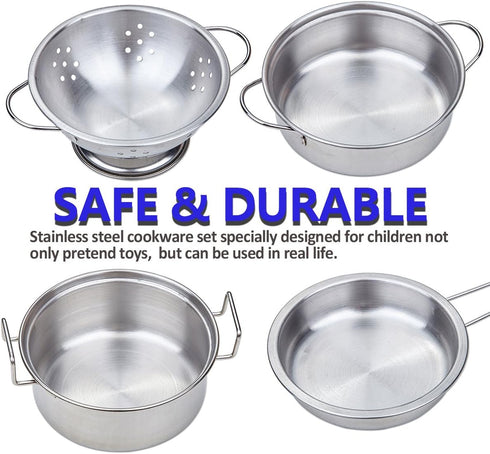 Play Pots and Pans Toys for Kids, Kitchen Playset Pretend Play Toys - Pretend Cookware Mini Stainless Steel Cooking Utensils Development Toys for Toddlers, Girls, Boys Ages 3 Years and up