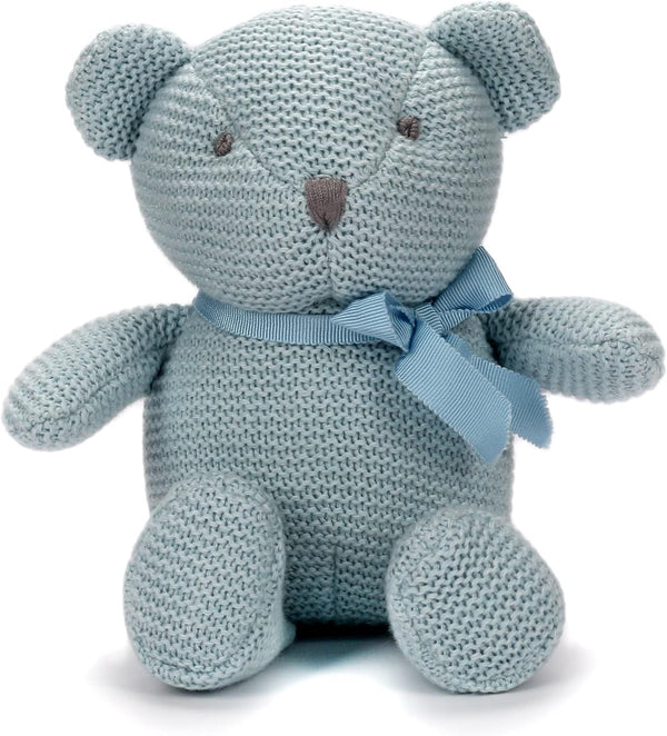100% Organic Cotton Blue Teddy Bear Baby Toys, 6.5" Stuffed Animals for Newborn