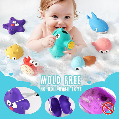 1-3, Set 6-12 Mold Free Baby Bath Toys for Toddlers No Hole Ocean Animal Bathtub with Mesh Organizer, Sensory Water