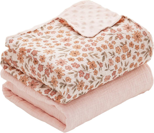 CoolaPeach 2 Pack Minky Baby Blankets,Super Soft Receiving Blankets with Muslin Cotton Front
