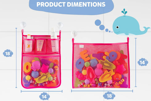 2 x Mesh Bath Toy Organizer + 6 Ultra Strong Hooks – Perfect Bathtub Toy Holder & Shower Caddy for Kids