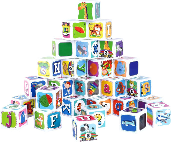 PLAY ABC Building Blocks for Toddlers 1-3, 28 PCS Plastic Baby Alphabet Letters Number Stacking Blocks Set