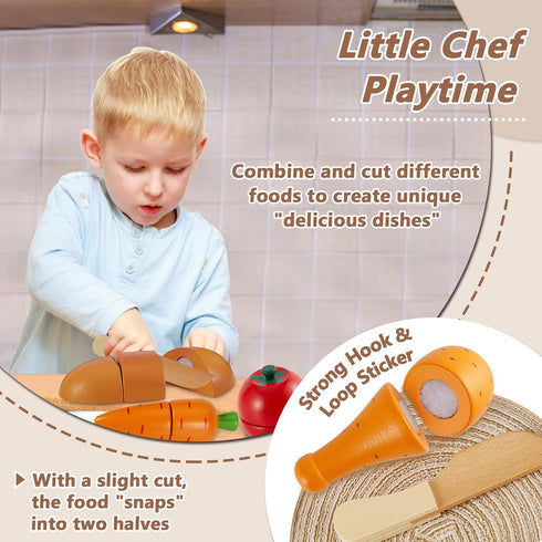 18+ HERSITY Wooden Play Food for Toddlers, Cutting Vegetables Toys Kids Pretend Play Kitchen Accessories Wood