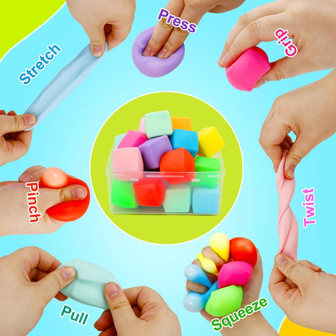 24 Pack Squishy Fidget Toys, Stress Cube Balls Fidget Sensory Toys Bulk for Kids Adults Anxiety Relief Goodie Bag