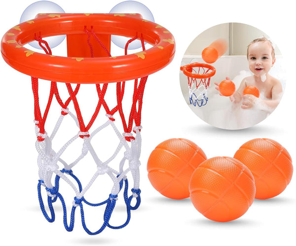 Bath Toys - Bathtub Basketball Hoop for Kids, Shower Toys for Ages 4-8, Suction Cup Hoop & 3 No Hole Balls Set