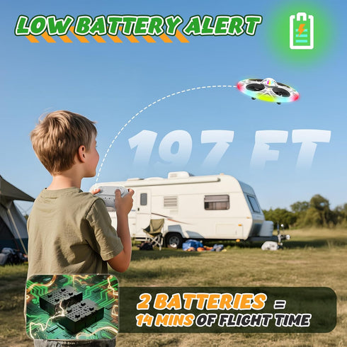 2 Batteries(14 Mini UFO Drone for Kids RC Plane Flying Airplane Toy Remote Control Helicopter with LED Lights, Auto
