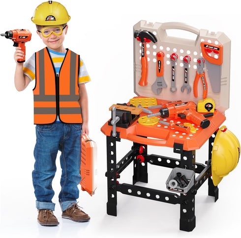 Kids Tool Bench Toy Workbench with Electric Drill, 91pcs Tool Accessories, Pretend Play Learning Toy for Ages 3-5