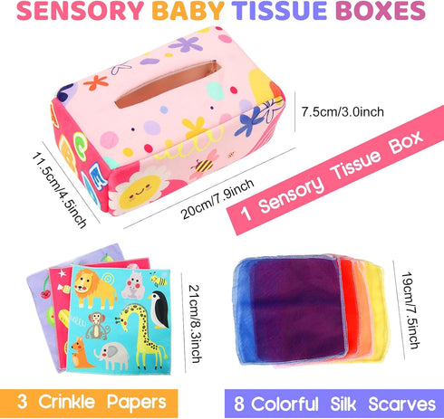 Baby Toys for 6 to 12 Months, Montessori Tissue Box Toys, Soft High Contrast Crinkle Infant Sensory Gifts