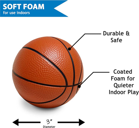 Soft Foam Mini Basketball, 3" Ball for Nerf Hoops & Indoor Play, Durable & Lightweight, Multi-Pack Balls