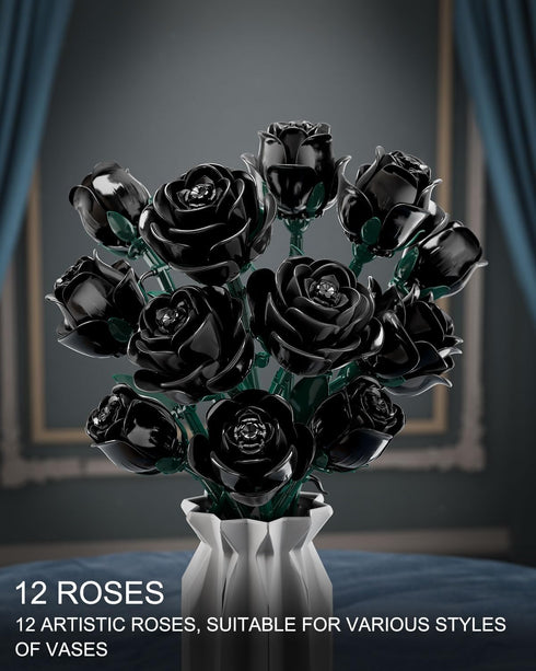 TYCOLE Sets, 8-12 (512Pcs) Black Roses Flowers Building Artificial Bouquet Botanical Collection Building Blocks