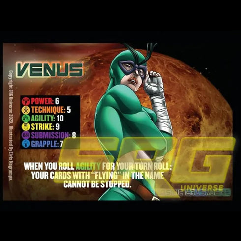 GTS Distribution Supershow Cosmic Crusader: Venus - Wrestling Card and Dice Game. SRG Structure Deck. Ages 12+, 2-6 Players, 10 Min Game Play