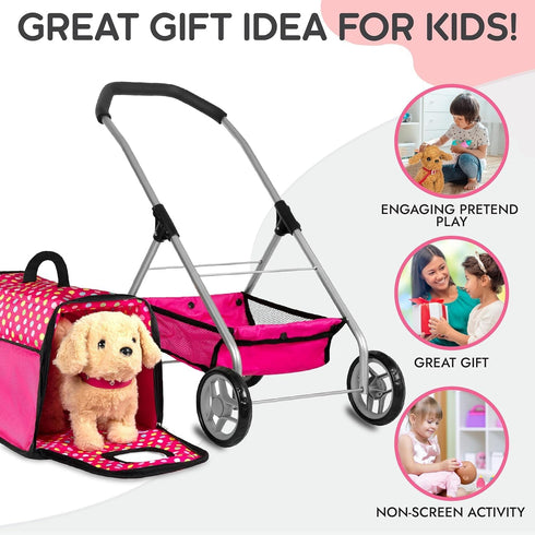Puppy Doll Stroller - Remote Control Electronic Plush Puppy Dog Toy - Singing, Walking, Barking, Tail Wagging for Kids