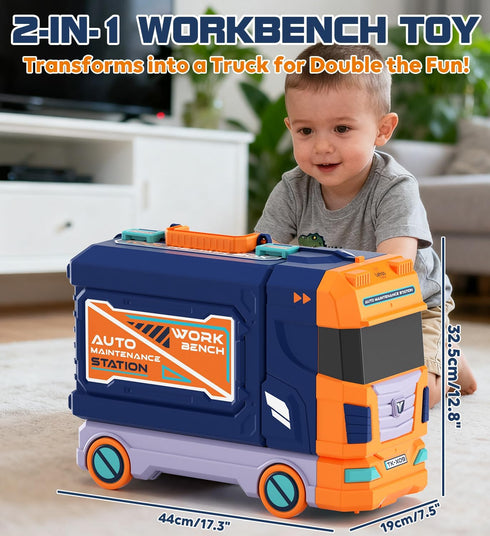 (32.5 Inches Set 2-in-1 Toolbox, 3-5, Lehoo Castle Kids Tool Bench Tall), Toddler Tool with Electric Drill, Workbench