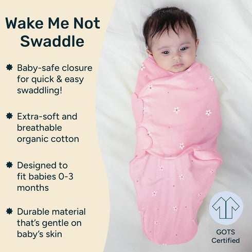 0-3 Pack 2 Swaddle Wrap for Newborns Premium Organic Cotton, Wake Me Not Swaddle with Baby-Safe Closure, Ultra-Soft