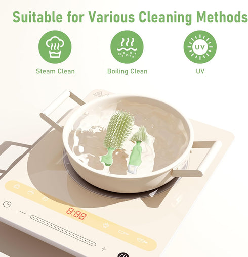 MONSAO Set Baby Bottle Brush with Drying Rack, Portable Silicone Bottle Cleaner Kit for Bottles, Nipples and Straws