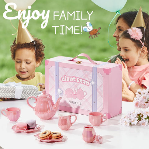 Set, Set Giant bean Porcelain Tea Pearl Pink Real Tea Party for Little Girls, British Royal Princess Series Teapot