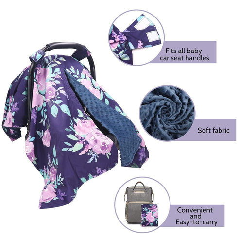 TANOFAR Car Seat Cover Baby, Peekaboo Opening Infant Car Seat Cover for Winter, Warm & Cozy, Purple Floral