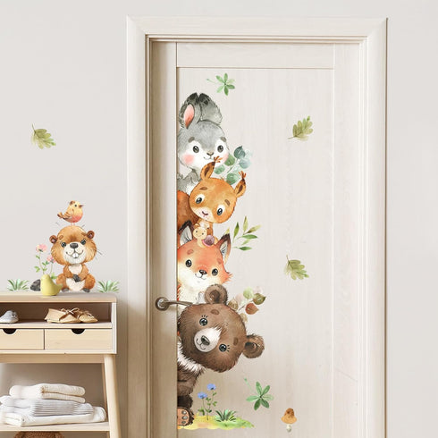 Tanlaby Jungle Animals Wall Stickers Cartoon Woodland Animal Wall Decals Bear Fox Forest Self-Adhesive Mural Removable