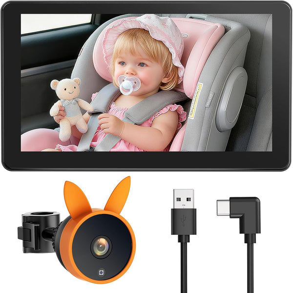Babyvue BV4 USB Car Monitor for Baby with 7" 1080P HD Large Screen,