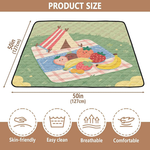 EtherSpher 50'' 50''tapete Cartoon Field Picnic Fruits Green Soft Foam Baby Gym Play mat for Indoor Outdoor Lightweight