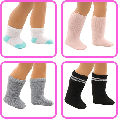 5 18 Inch 9 Miunana Pairs Doll Socks for Girl Doll - Includes Striped, Two-Tone, and Solid Color Socks in Colors