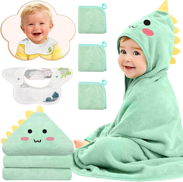 Sublaga 5 Pcs Baby Towel Set, 32x32 in Hooded Bath Towel, 3 Pcs