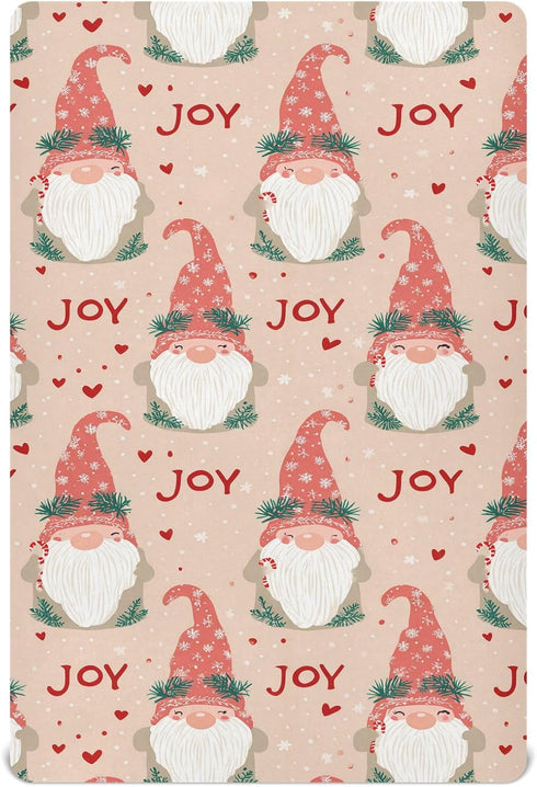 Sheet,52x28IN Pfrewn Christmas Crib Sheets for Boys Girls Gnome Cute Elf Heart Joy Fitted Crib Sheet Fits Standard Crib